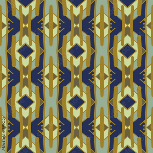 Obraz Creative trendy color abstract geometric pattern in blue yellow , can be used for printing onto fabric, interior, design, textile. Ribbons.