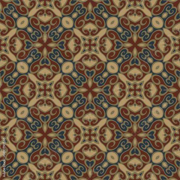 Obraz Seamless pattern in beige red blue for decoration. Print for paper, tiles, textiles. Home  decor, interior design, cloth design.