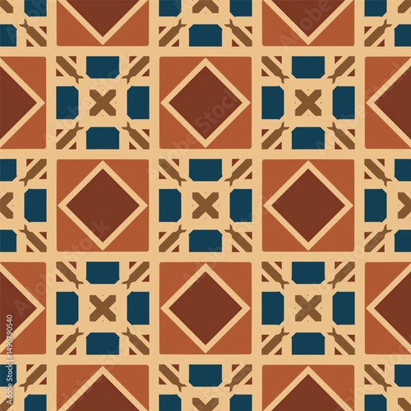 Obraz Seamless pattern in red orange blue yellow for decoration. Print for paper, tiles, textiles. Home  decor, interior design, cloth design.