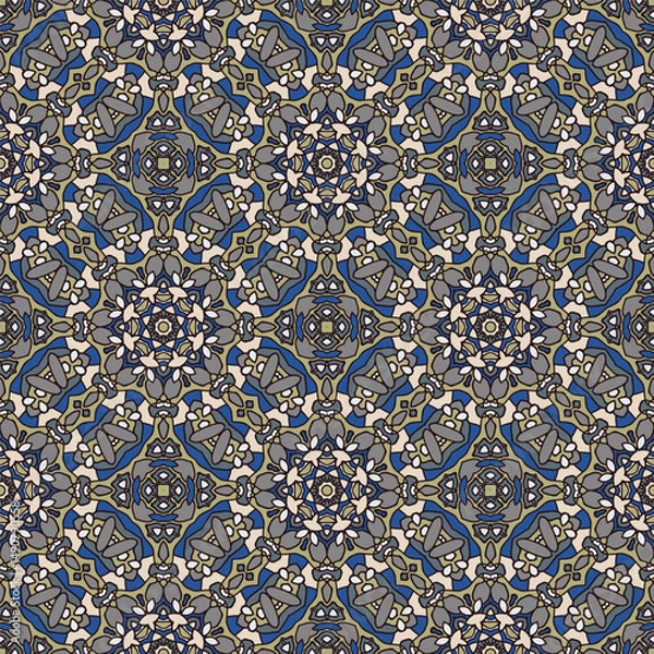 Obraz Creative trendy color abstract geometric mandala pattern in white gray blue, vector seamless, can be used for printing onto fabric, interior, design, textile