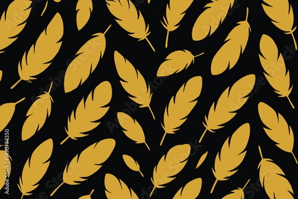 Fototapeta Seamless Gold Feather Pattern on Black Background – Elegant Minimal Vector Design