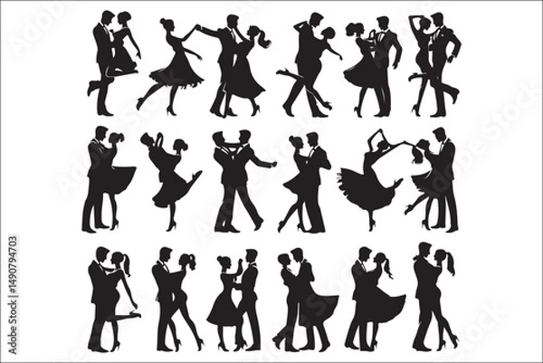 Obraz Elegant Ballroom Dance Silhouette SVG | Romantic Dance Couple Clipart

