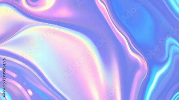 Fototapeta Experience the mesmerizing iridescence of a flowing holographic liquid background, where pearlescent rainbow hues blend seamlessly for a captivating, modern foil effect.