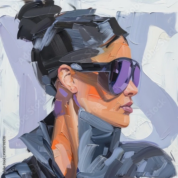 Obraz Portrait of a stylish woman in modern sunglasses with an expressive painted effect