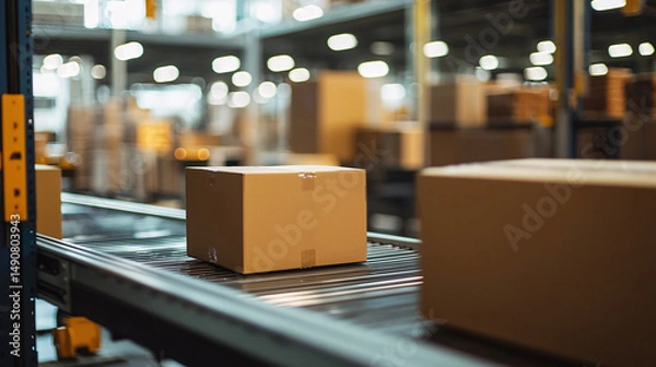Fototapeta Package Scanning Process in Logistics Warehouse Environment