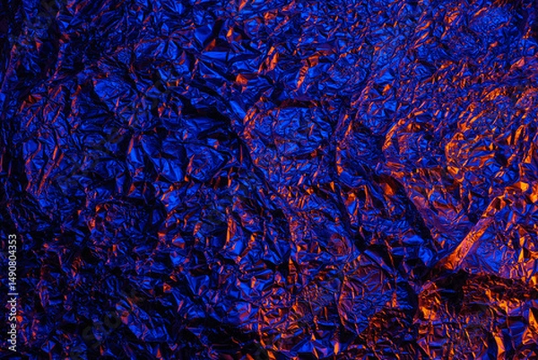Obraz Red and blue Shiny aluminum foil texture close up