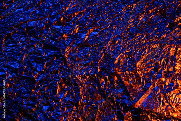 Obraz Red and blue Shiny aluminum foil texture close up