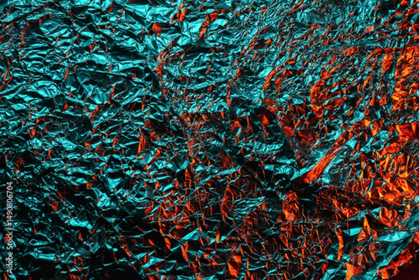 Obraz green and red shiny aluminum foil texture close up