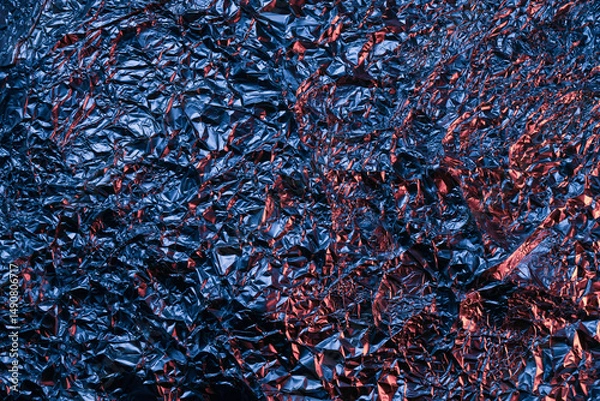 Obraz Red and blue Shiny aluminum foil texture close up