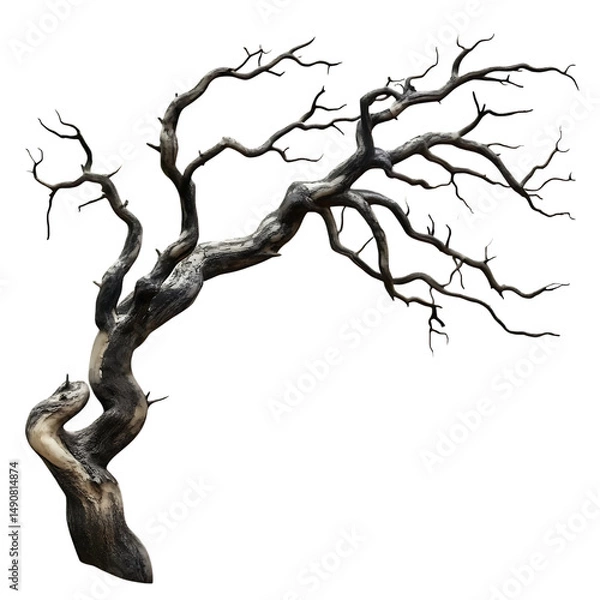 Fototapeta Abstract gnarled tree, dark, isolated on black background.