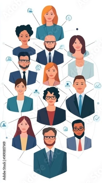 Fototapeta Diverse Group of People Connected by Networking Icons on White Background