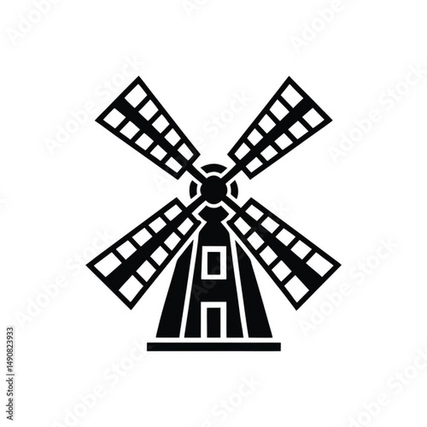 Fototapeta windmill with rotating blades silhouette