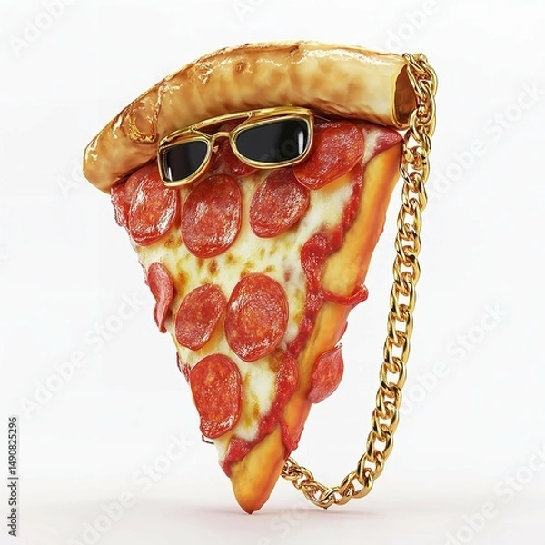 Fototapeta A fashionable slice of pepperoni pizza rockin shades and bling ready for the party with a smooth