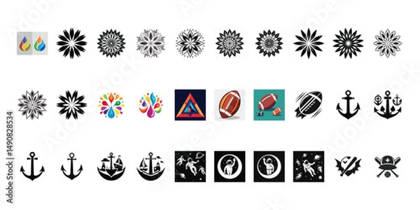 Fototapeta Vector Icon Pack – Geometric, Nautical, Sports, and Colorful Badge Icons Set