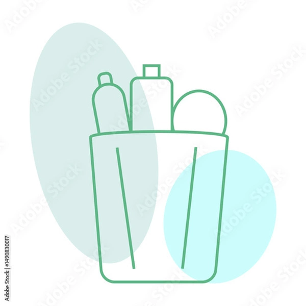 Fototapeta Minimal basket with toiletry bottles and soft background.