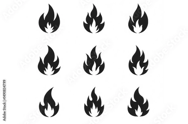 Fototapeta Set of fire flame vector icons. Collection of fire and flame icons. Bonfire icons, flaming elements