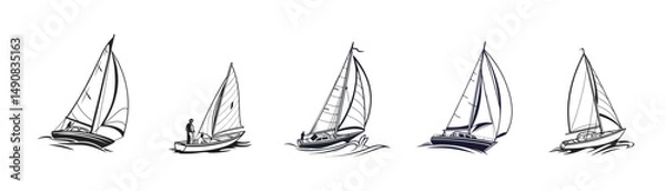 Fototapeta Ship vector art illustration. Ships, boats, cargo, logistics, transportation and shipping icons.  Ship silhouettes vector art illustration. ship logo icon vector.