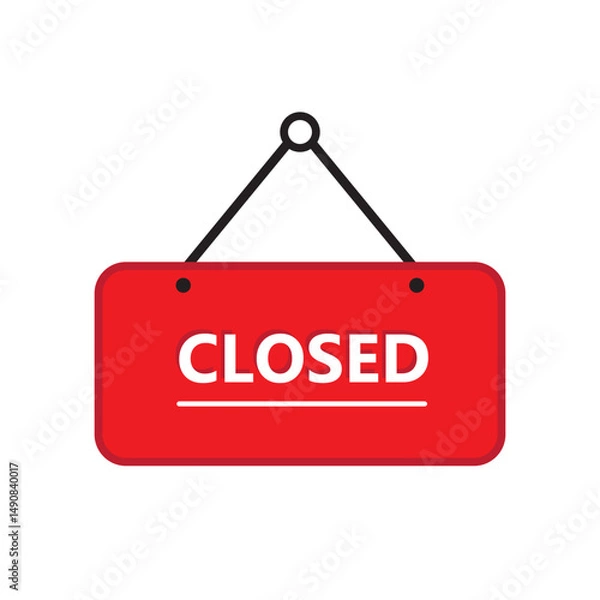 Fototapeta Closed sign board icon set flat or line buttons vector for graphic design isolated on transparent background. Easily editable. Red symbol. Alert signal message for website and app.