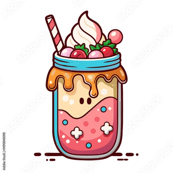 Fototapeta Cookie Crumble Ice Cream Jar Illustration for Dessert Menu on transparent background