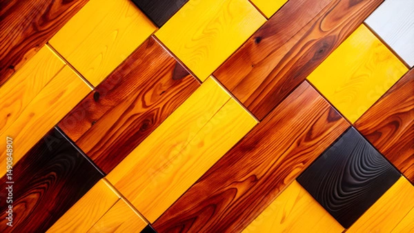 Fototapeta Abstract Diagonal Pattern of Yellow Brown and Black Wood Planks