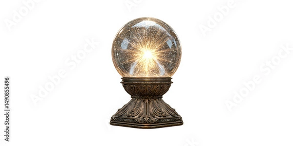 Obraz Antique Crystal Ball With Glowing Light Ornate Base. Mystical And Decorative Object Isolated On Transparent Background