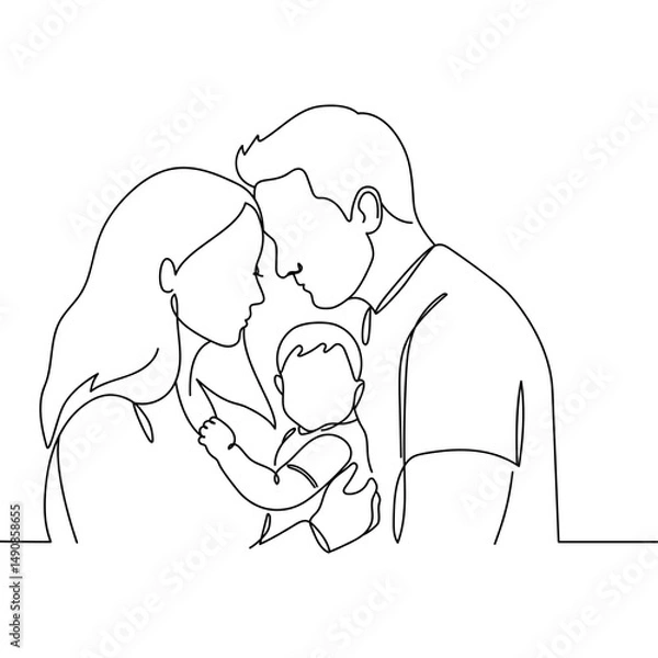 Fototapeta Outline of the profile of a family in one line: mother, father and child
