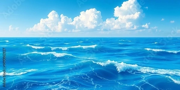 Obraz Vast blue ocean, white capped waves, anime style, AI generated, waves, aesthetic