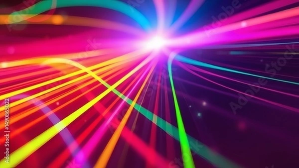 Fototapeta Vibrant gradient background featuring luminous neon lines creating an abstract technology backdrop with a futuristic and dynamic visual effect, perfect for modern designs.