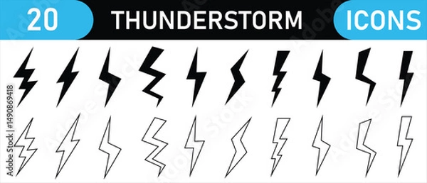 Fototapeta Lightning bolt icon set. Thunderstorm vector icon. Electric vector icons. Electric lightning bolt symbols. Electric sign and symbol. Thunderbolt icon. Electric icon. Power icon, vector illustration. 
