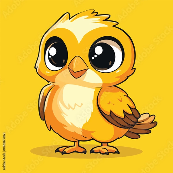 Obraz Adorable Cartoon Chick with Oversized Eyes and Fluffy Feathers Standing Proudly