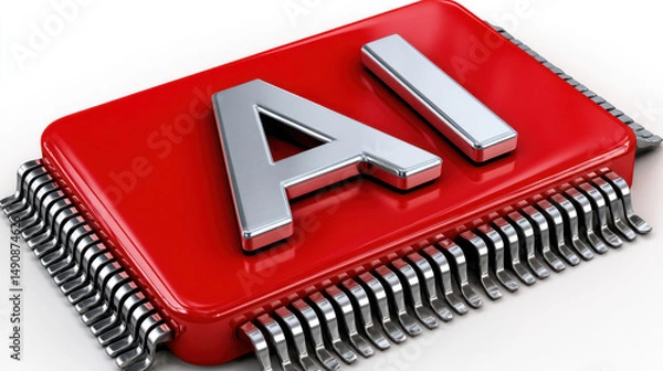 Fototapeta Red AI chip with metallic lettering, showcasing advanced technology and innovation in artificial intelligence. design emphasizes modernity and sophistication