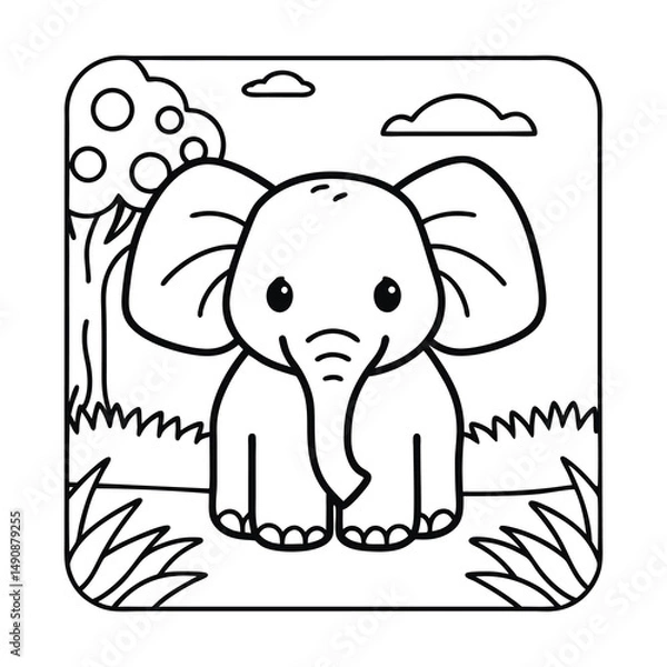 Fototapeta Adorable Elephant Illustration in Monochrome: A cute cartoon elephant illustration. capturing the joyful essence of the animal, rendered in monochrome