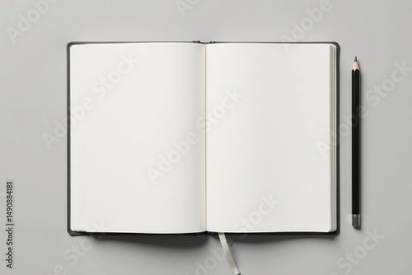 Fototapeta Blank Notebook and Pencil on a Neutral Surface Ready for Inspiration and Ideas