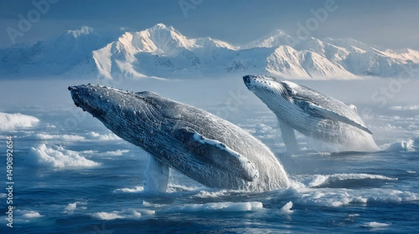 Obraz A whale jumping out of the water against a beautiful backdrop