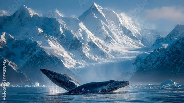 Obraz A whale jumping out of the water against a beautiful backdrop