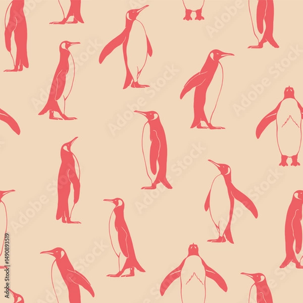 Fototapeta Seamless pattern with penguin. Hand drawn vector illustration.