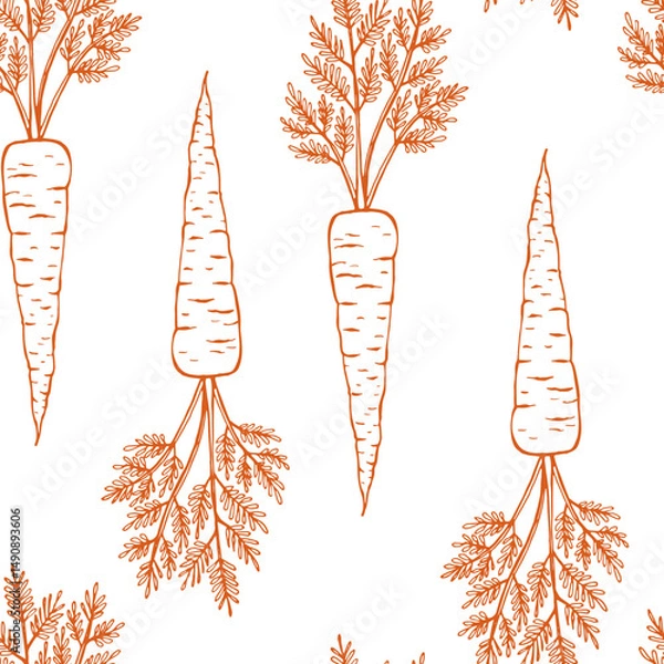 Fototapeta Seamless pattern with carrot. Hand drawn vector illustration.