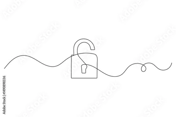 Fototapeta Lock icon continuous one line drawing outline  vector illustration
