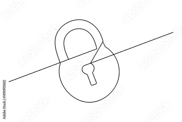 Fototapeta Lock icon continuous one line drawing outline  vector illustration
