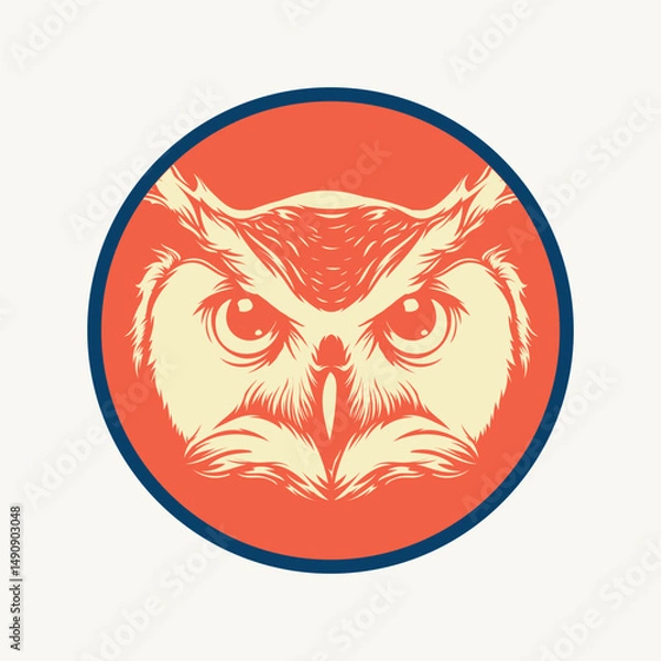 Obraz Vector print with an owl. Stylized owl in a round orange frame.