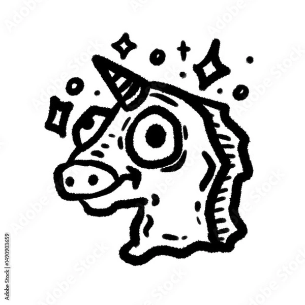 Fototapeta crazy unicorn png cute cartoon handwrite design kid and art doodle retro design pen outline element
