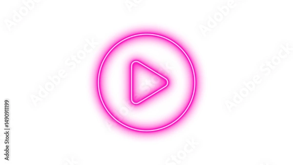 Obraz Bright Play Button Icon, Neon circle pause icon glow with transparent background