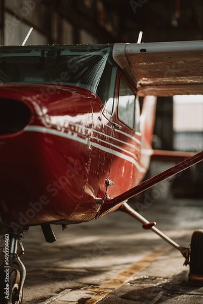 Obraz Light aircraft inside the hangar with the sun trapped inside the hangar
