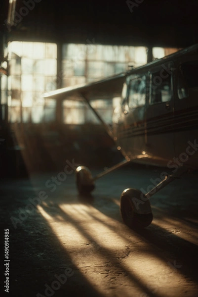 Obraz Light aircraft inside the hangar with the sun trapped inside the hangar