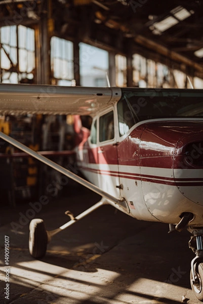 Obraz Light aircraft inside the hangar with the sun trapped inside the hangar
