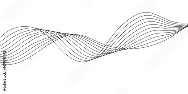 Obraz Abstract grey wave lines on transparent background. Technology, data science, geometric border pattern. Isolated on white background. 