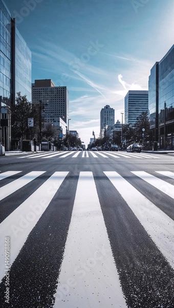 Obraz Urban crosswalk amid tall buildings under a clear sky during daytime 