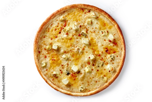 Fototapeta Four cheese pizza isolated on white background from above
