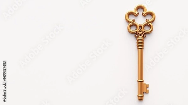 Obraz Golden ornate key on light background