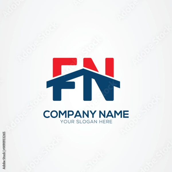 Fototapeta Abstract Real Estate Logo: A modern, minimalist logo concept representing real estate, featuring the letters "FN" integrated with a stylized house roof